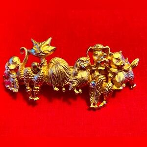 Kirk’s Folly Gold Tone Cats and Dogs Hair Barrette with Crystals   Never Worn